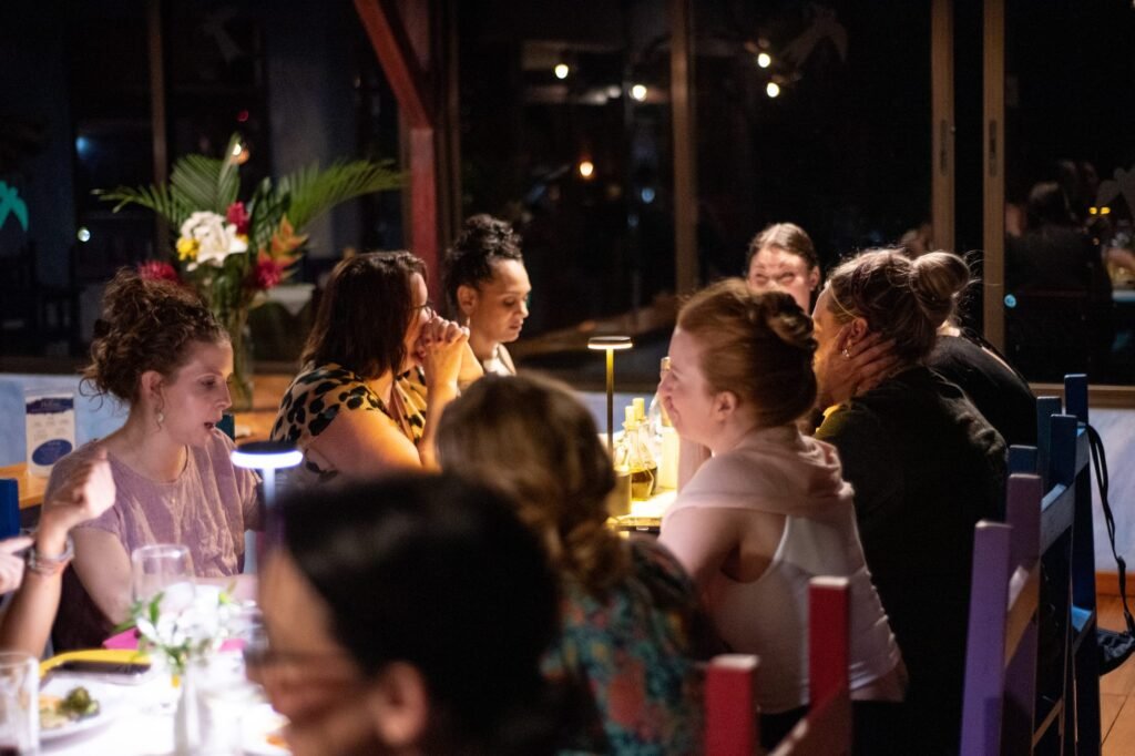 Candlelit group dinner at the Costa Rica retreat